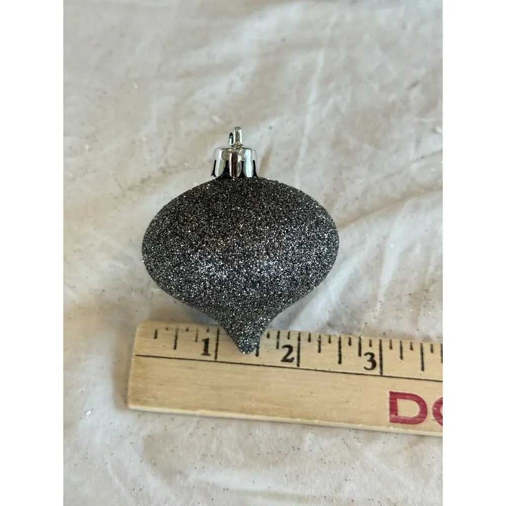 Set of 18 Pewter Color Shatter Proof Ornaments 3 Styles 6/Glitter 12/Shiny 2.25
